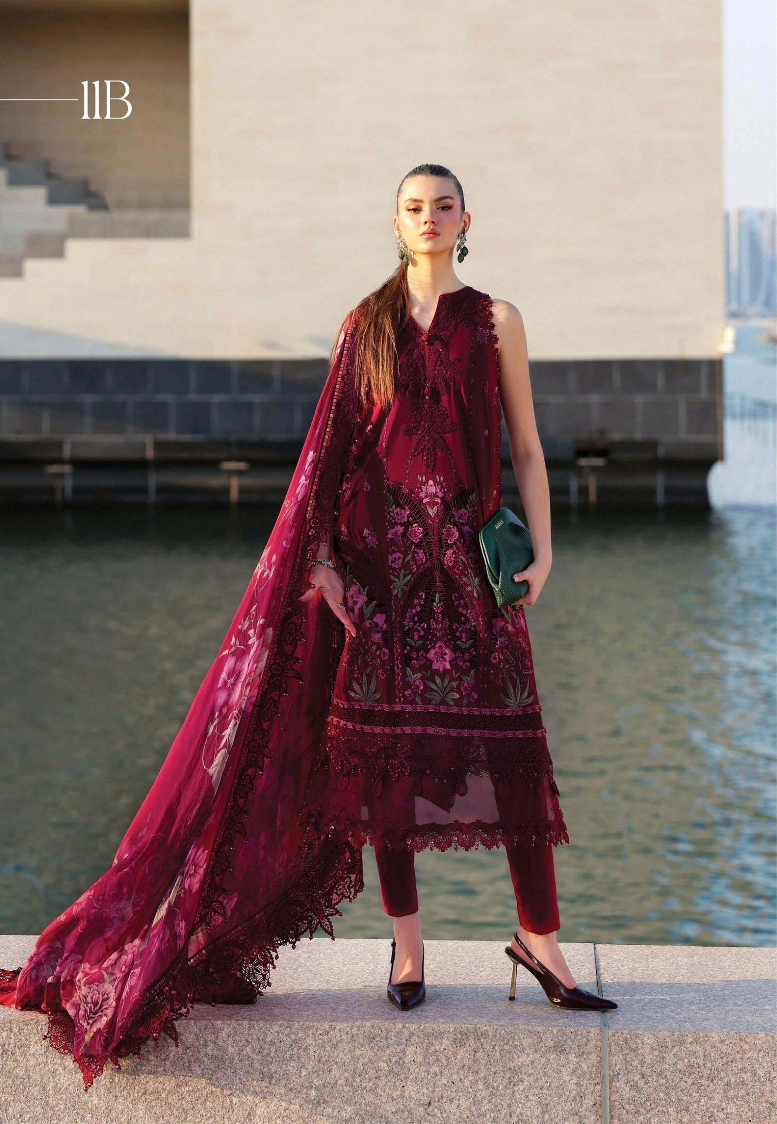 Maria.B Luxury Lawn - Crimson Red Embroidered Suit