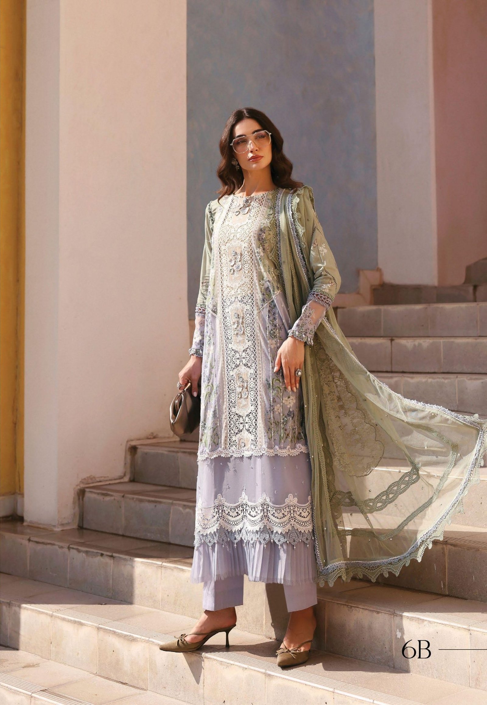 Maria.B Luxury Lawn - Pastel Mint Embroidered Suit