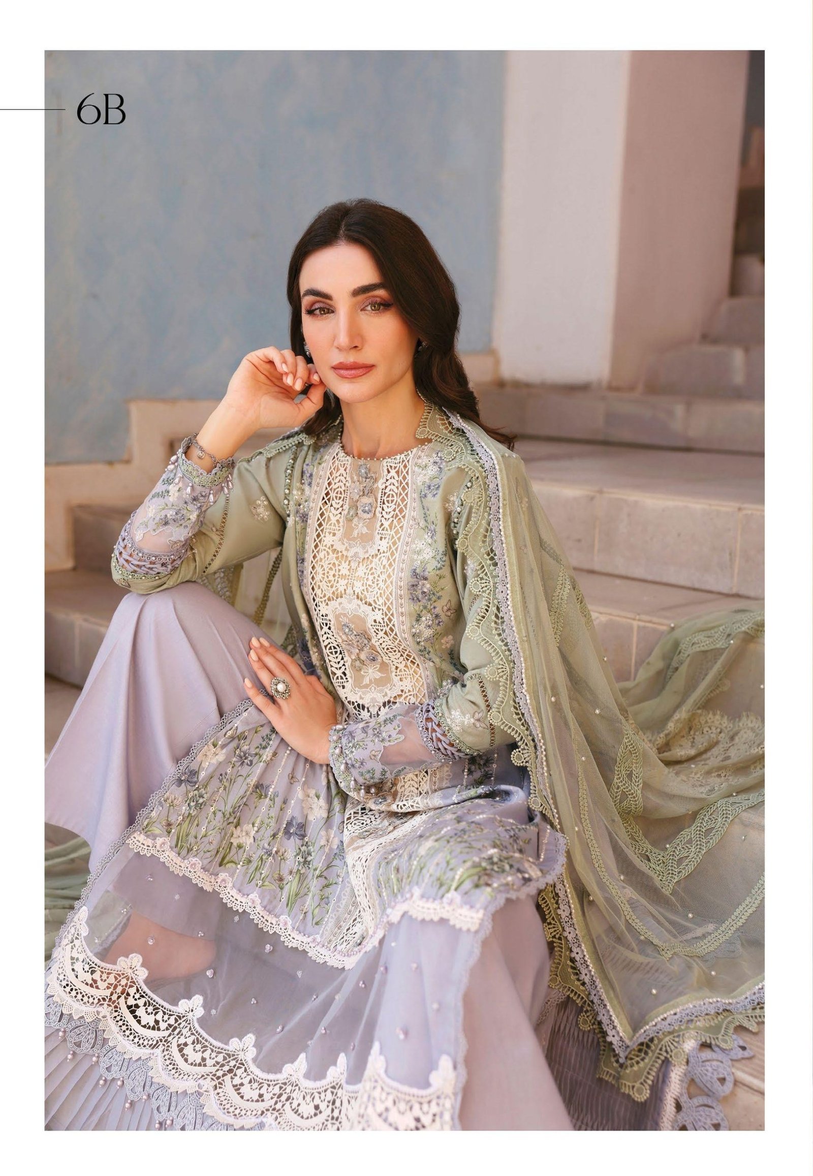 Maria.B Luxury Lawn - Pastel Mint Embroidered Suit - Image 2