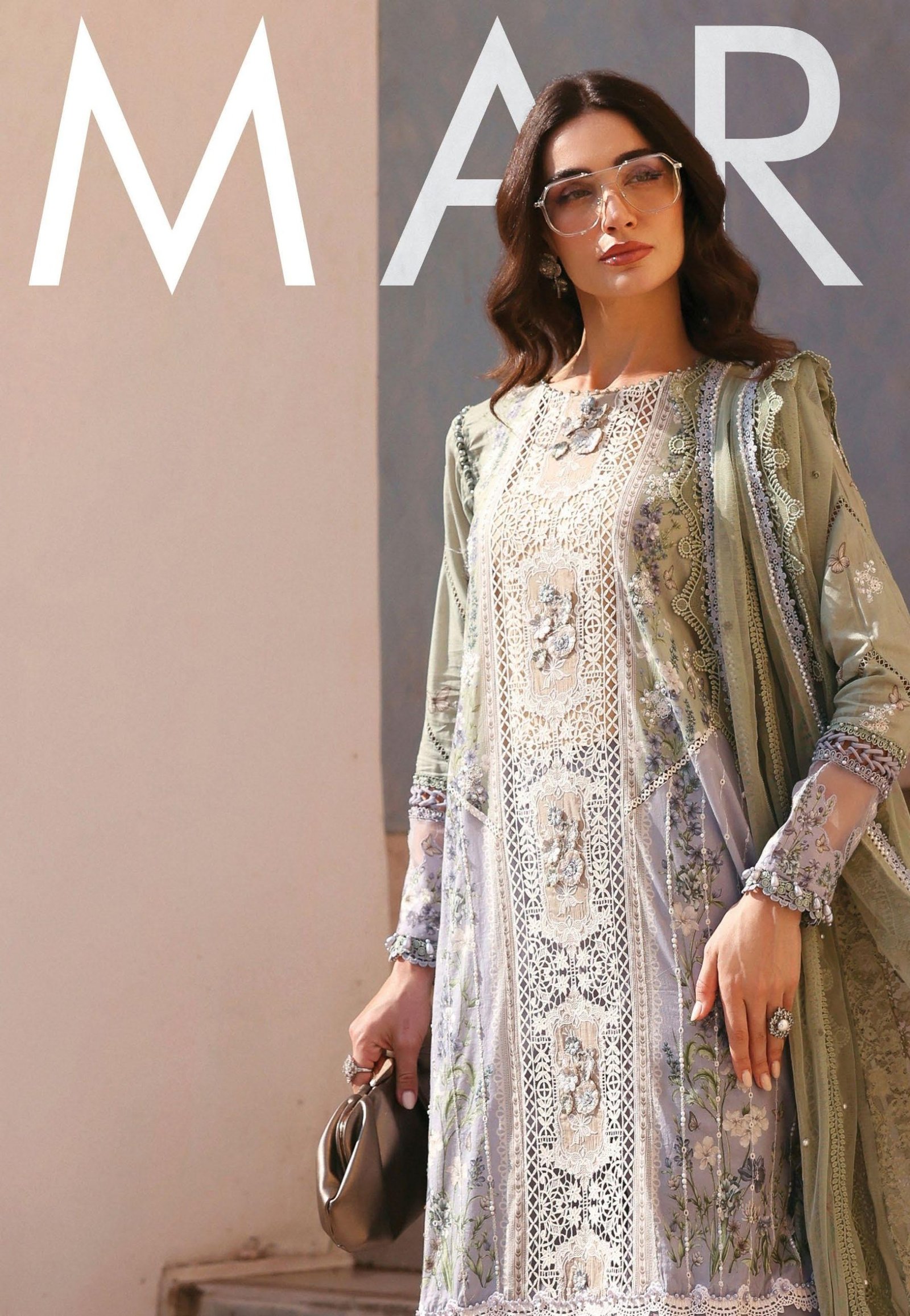 Maria.B Luxury Lawn - Pastel Mint Embroidered Suit - Image 3