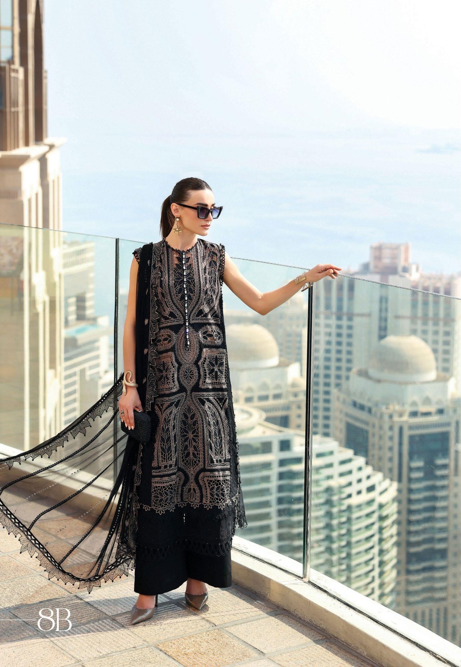 Maria.B Luxury Lawn - Royal Sapphire Blue Embroidered Suit - Image 2