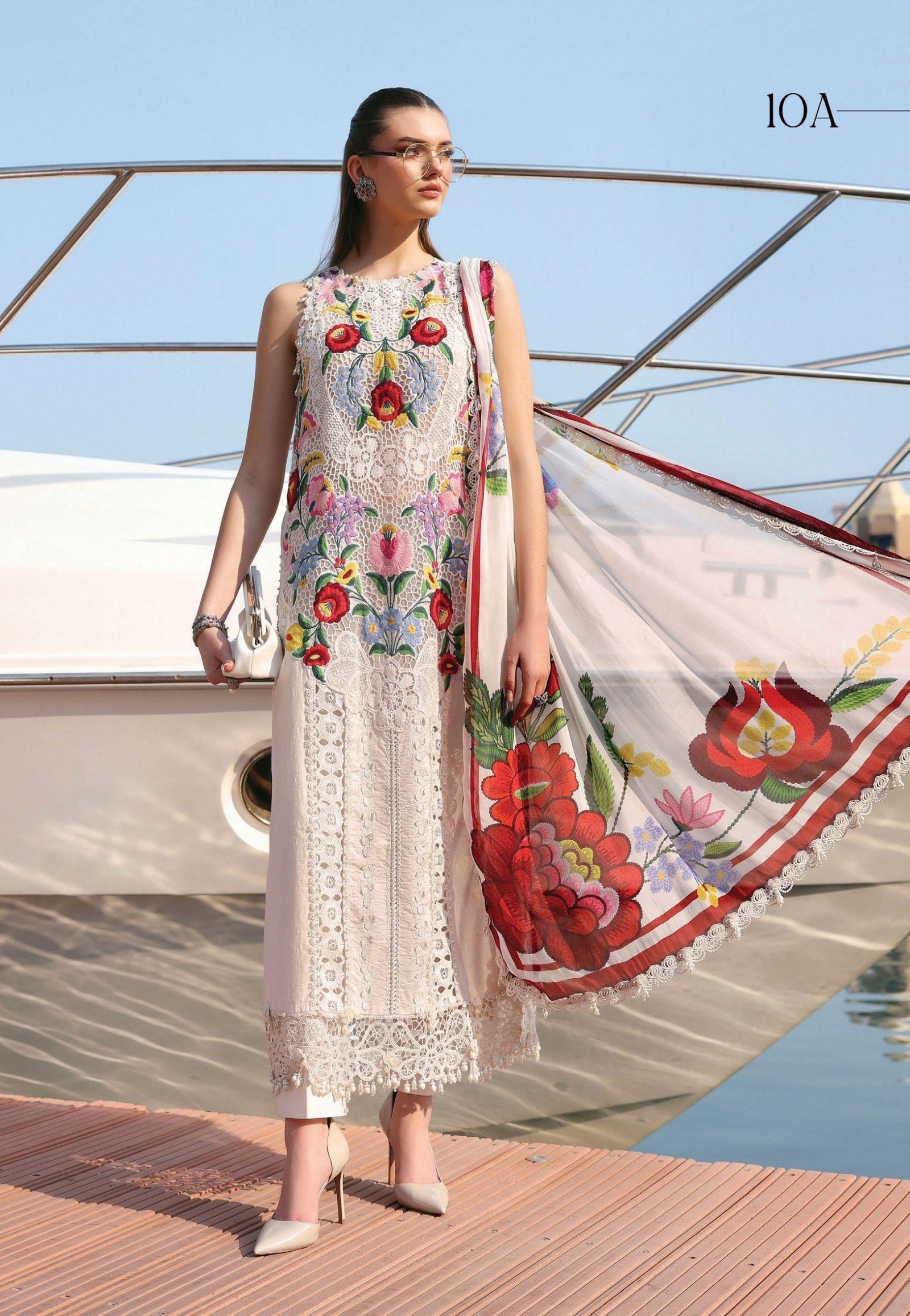 Maria.B Luxury Lawn - Soft Lilac Lavender Embroidered Suit - Image 2