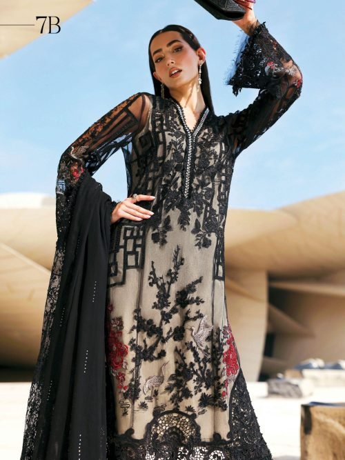 Maria.B Luxury Lawn - Turquoise Blue Embroidered Suit