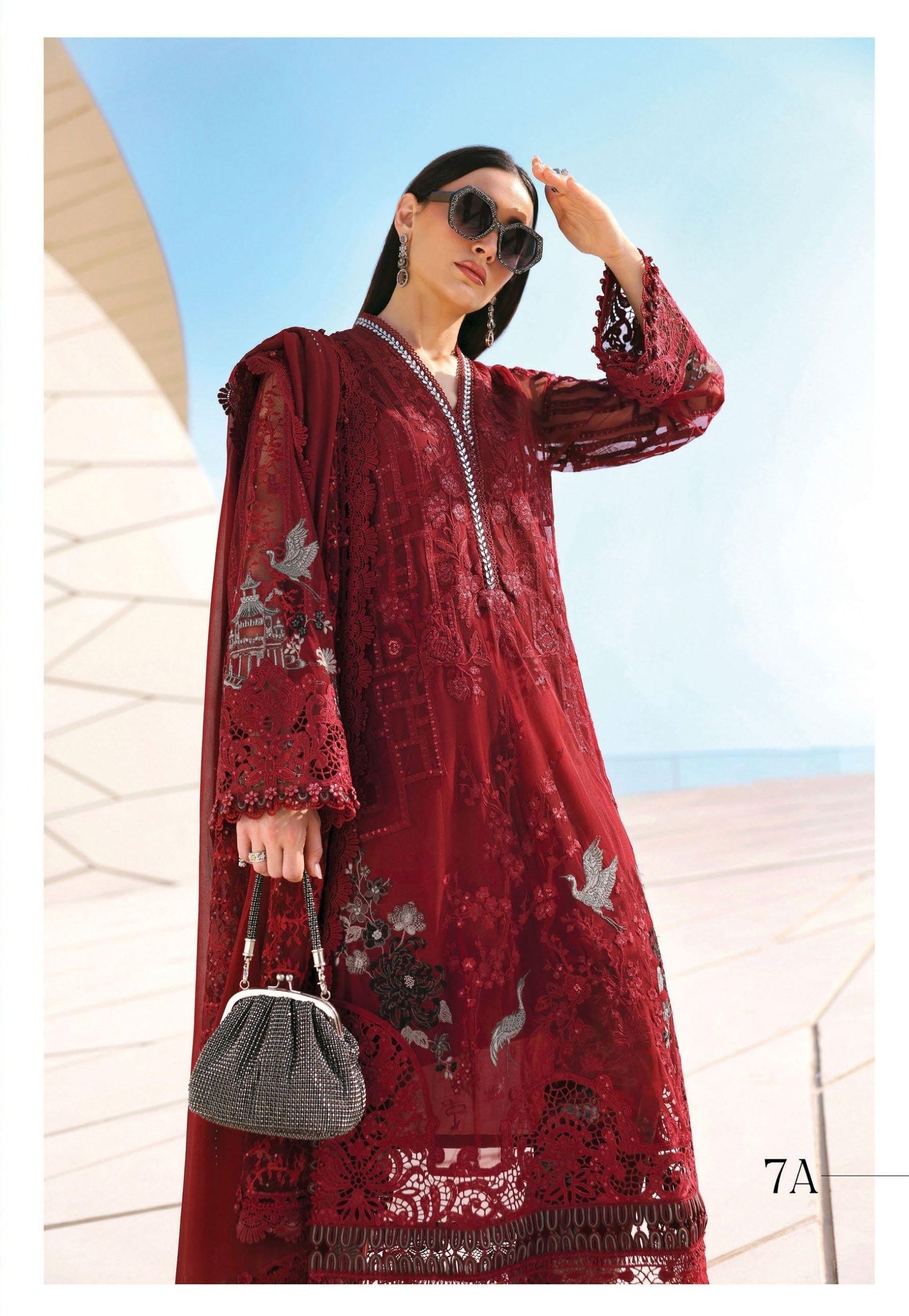 Maria.B Luxury Lawn - Deep Plum Embroidered Suit - Image 2