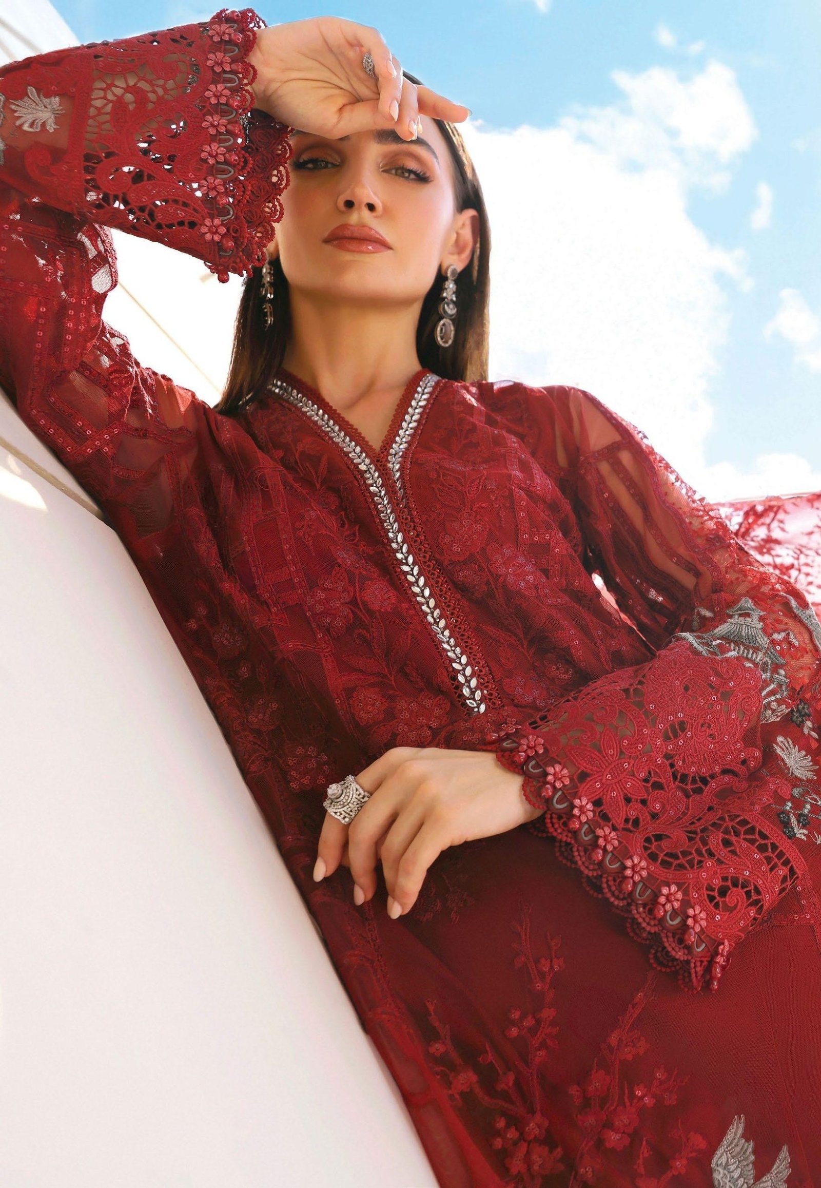 Maria.B Luxury Lawn - Deep Plum Embroidered Suit - Image 3