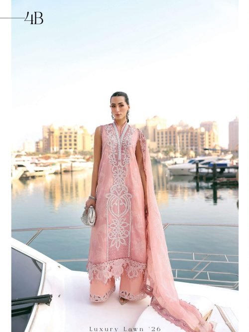Maria.B Luxury Lawn - Pastel Pink & Gold Embroidered Suit