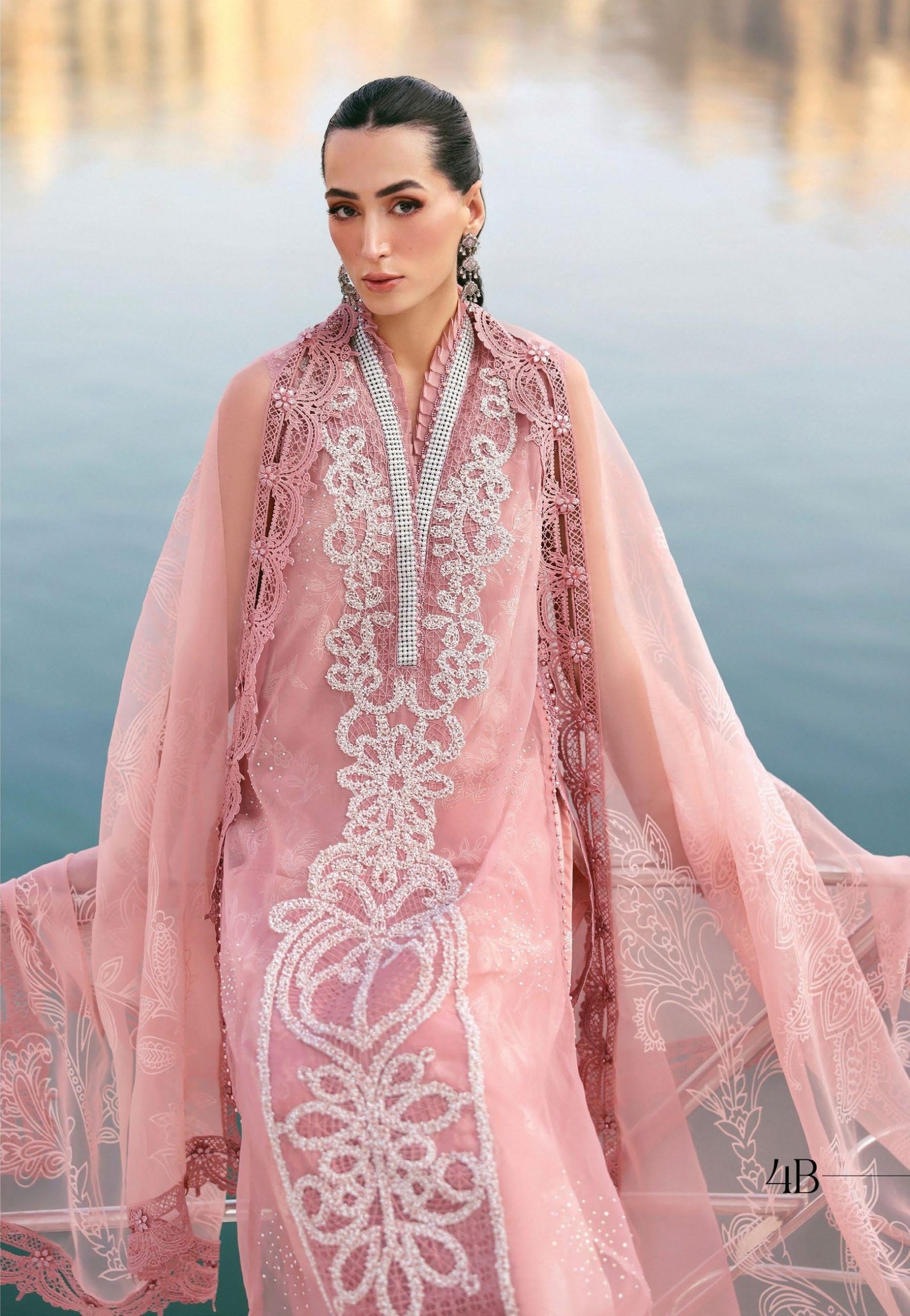 Maria.B Luxury Lawn - Pastel Pink & Gold Embroidered Suit - Image 2