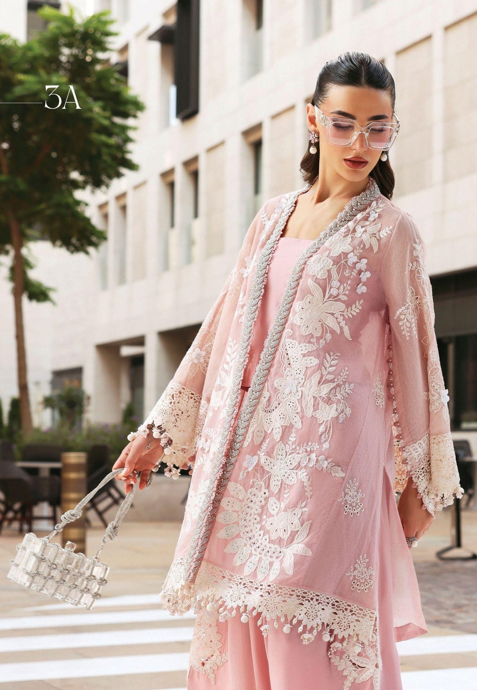Maria.B Luxury Lawn - Pastel Pink & Gold Embroidered Suit - Image 4