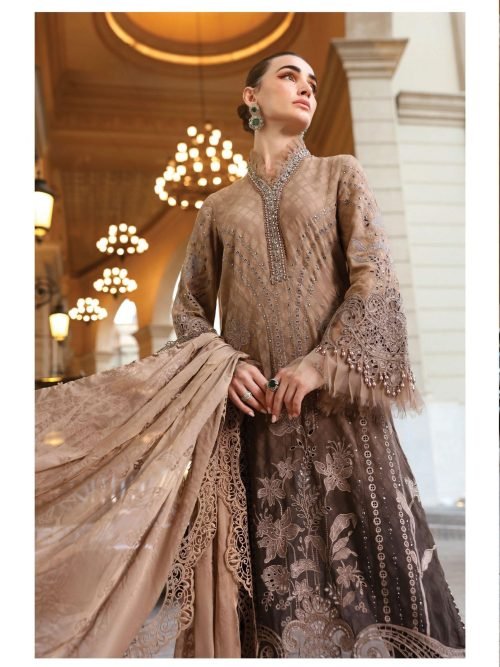 Maria.B Luxury Lawn - Off-White Maroon Embroidered Suit