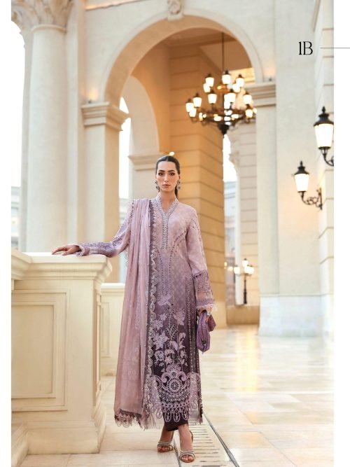 Maria.B Luxury Lawn - Magenta Floral Embroidered Suit