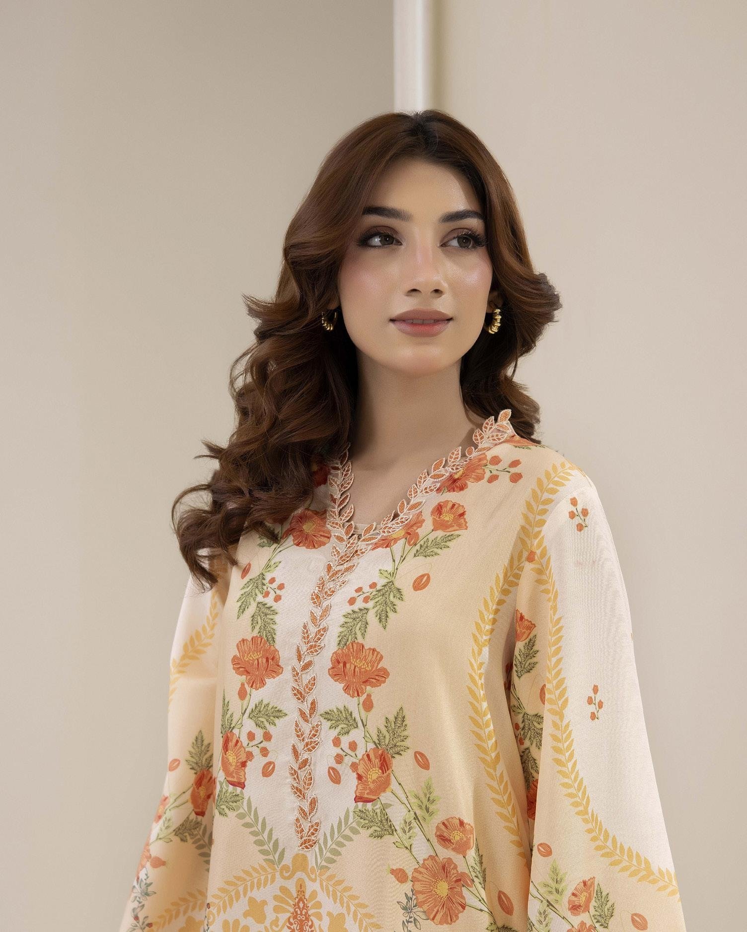 Adans Libas Printed Co-ord Set - Peach & Orange Floral - Image 2