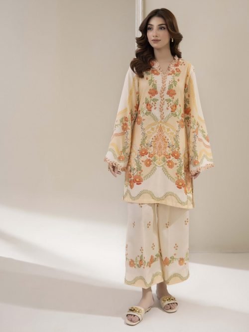 Adans Libas Printed Co-ord Set - Peach & Orange Floral