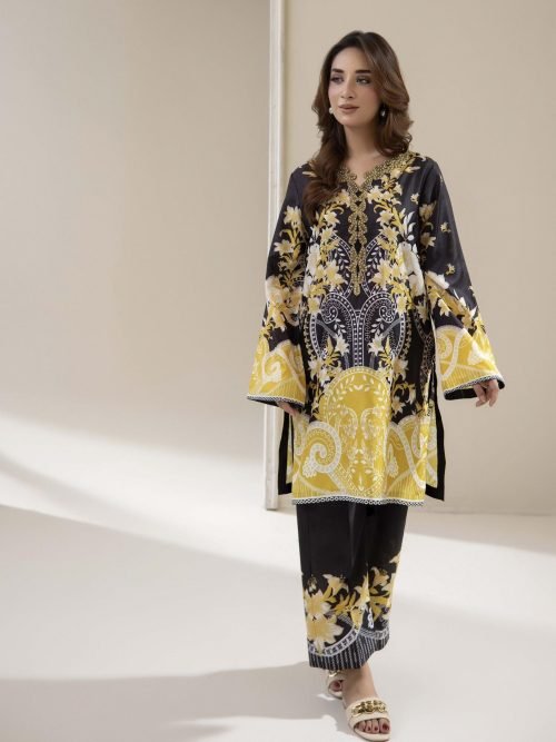Adans Libas Printed Co-ord Set - Black & Yellow Gold Floral