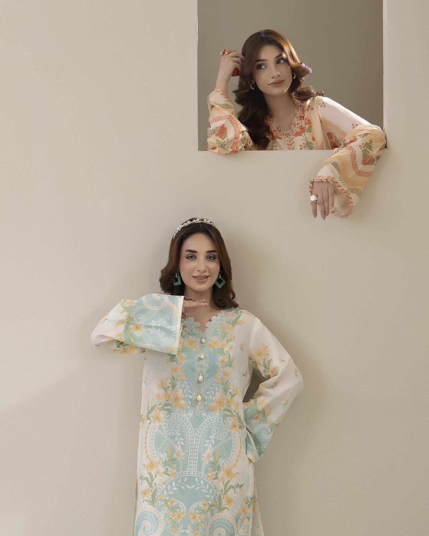 Adans Libas Printed Co-ord Set - White & Pastel Floral - Image 3