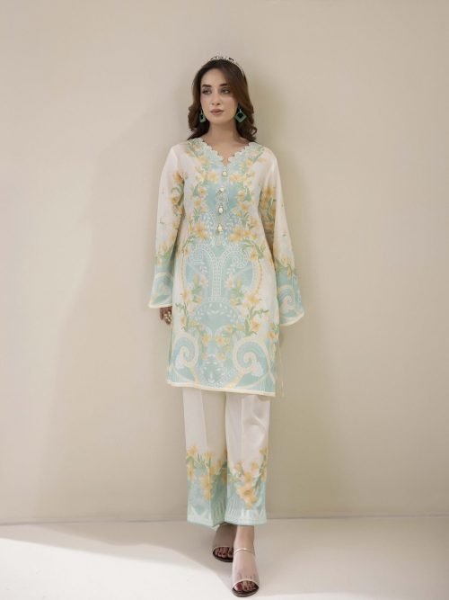 Adans Libas Printed Co-ord Set - White & Pastel Floral