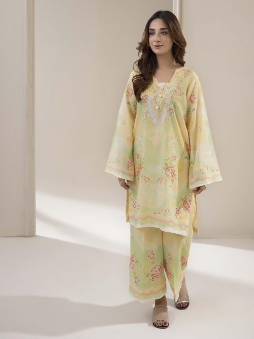 Adans Libas Printed Co-ord Set - Lime Yellow Floral