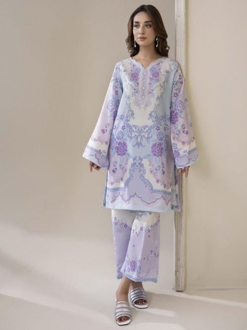 Adans Libas Printed Co-ord Set - Grey & Lilac Floral