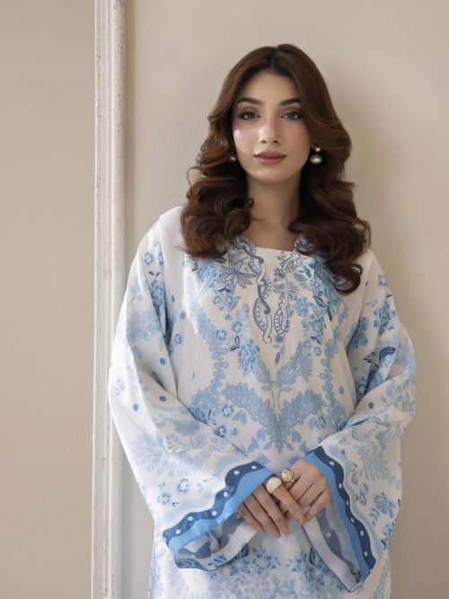 Adans Libas Printed Co-ord Set - Sky Blue & White Floral