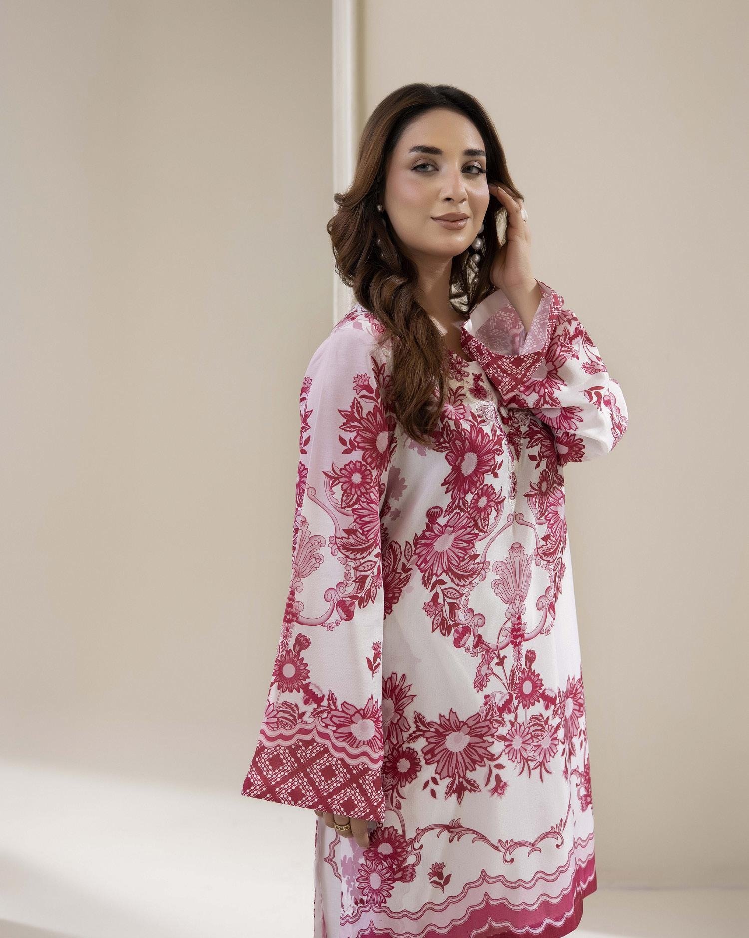 Adans Libas Printed Co-ord Set - Magenta & Deep Pink Print