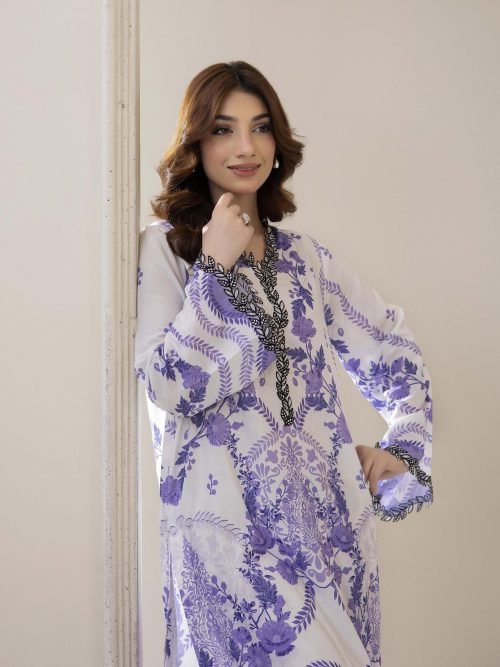 Adans Libas Printed Co-ord Set - Purple & Grey Floral Monochrome