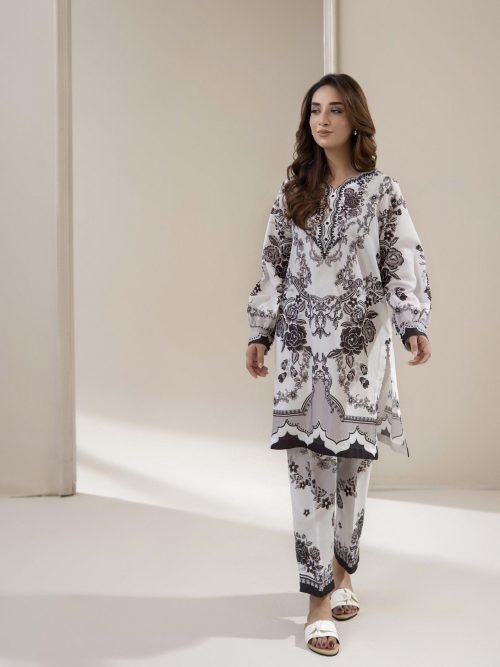 Adans Libas Printed Co-ord Set - Black & White Rose Print