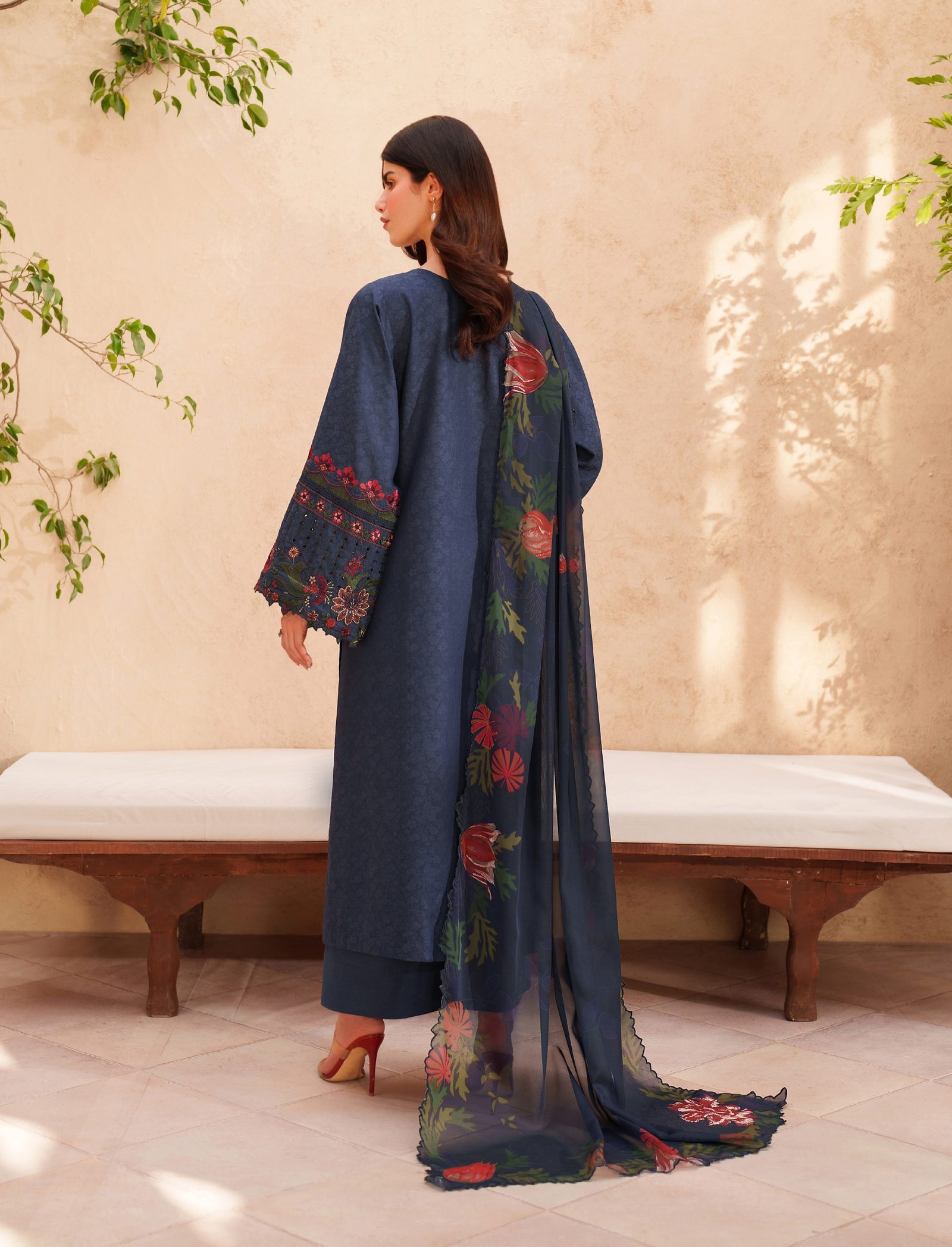 Iznik Luxury Lawn - Navy Embroidered Suit - Image 3