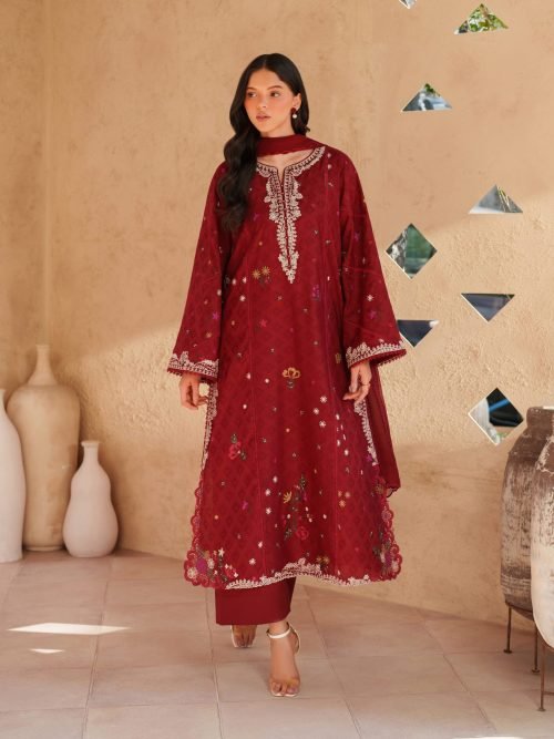 Iznik Luxury Lawn - Red Embroidered Suit