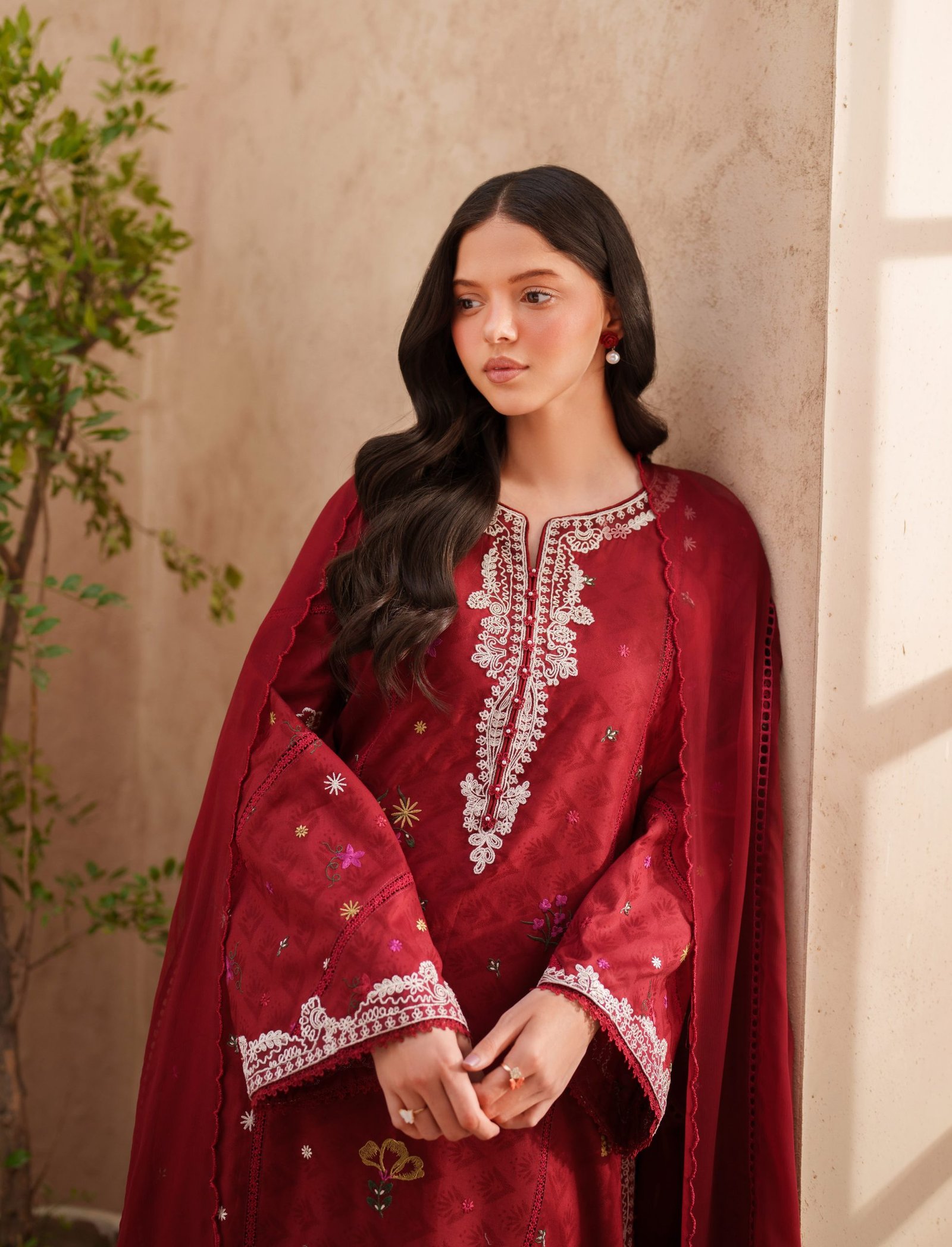 Iznik Luxury Lawn - Red Embroidered Suit - Image 3