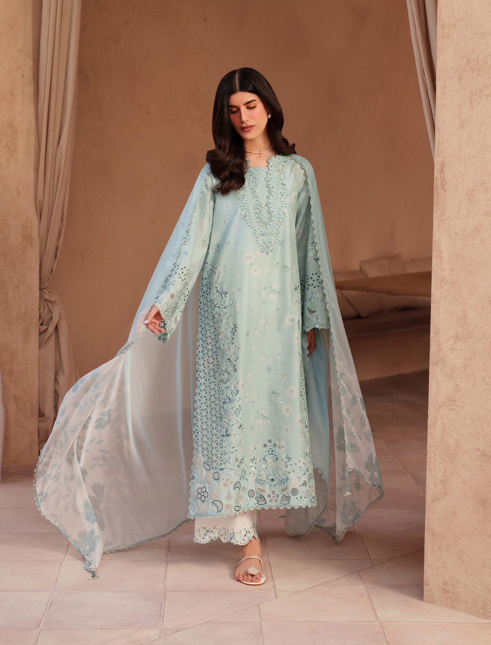 Iznik Luxury Lawn - Ice Blue Embroidered Suit - Image 2