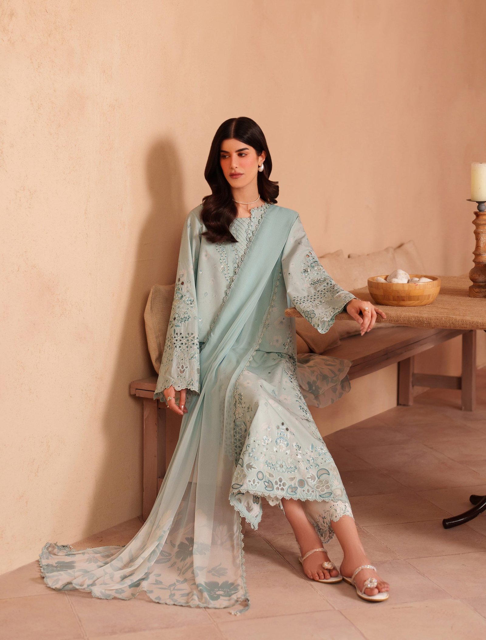 Iznik Luxury Lawn - Ice Blue Embroidered Suit - Image 4