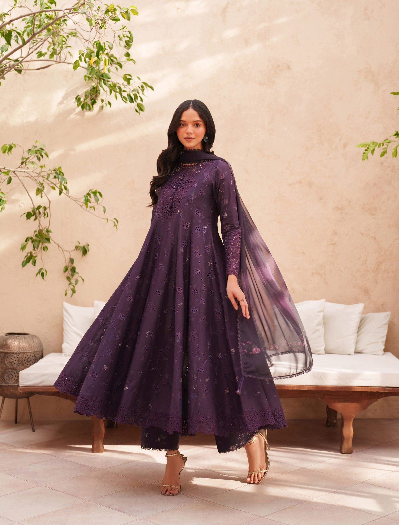 Iznik Luxury Lawn - Dark Purple Embroidered Frock