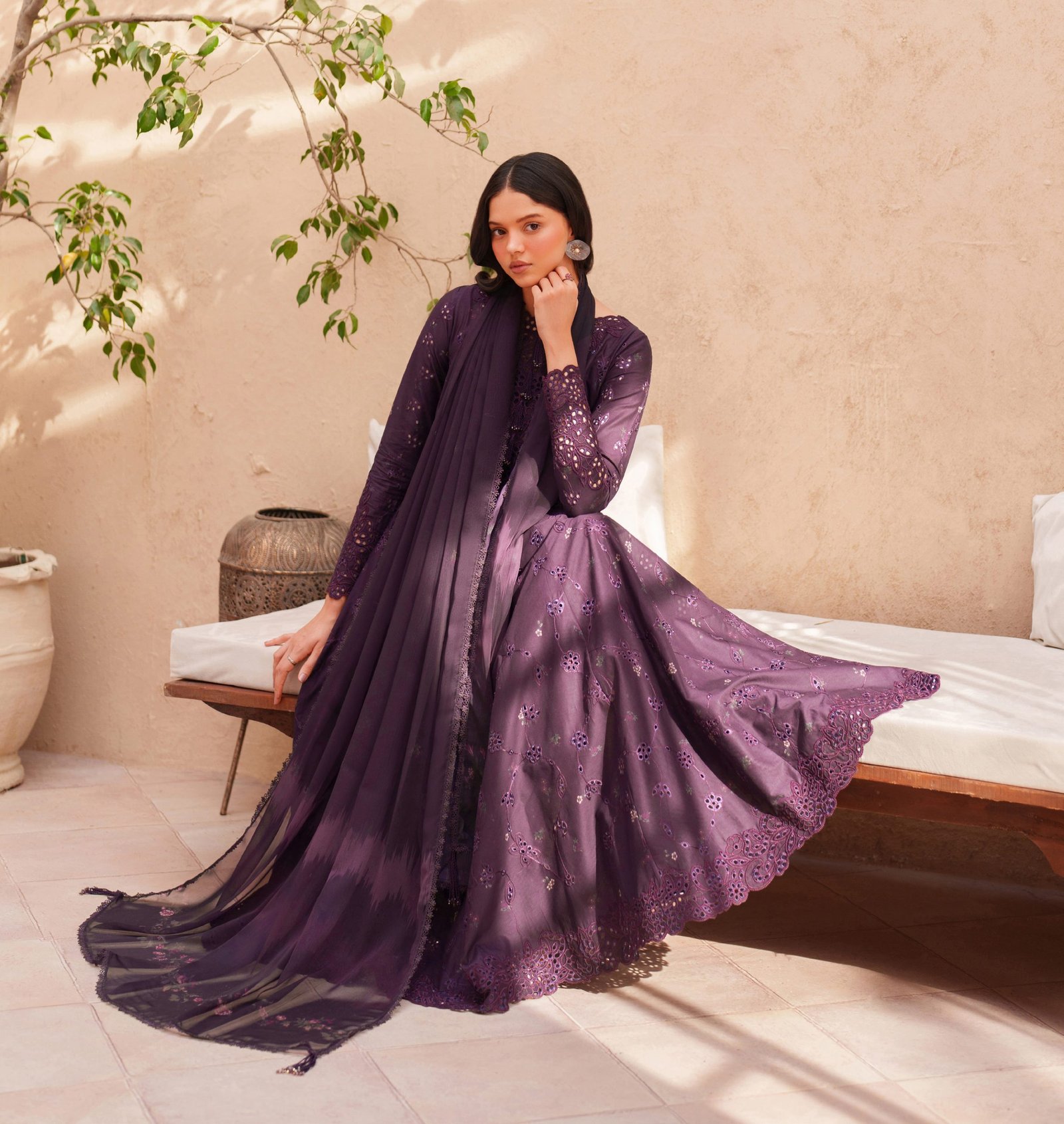 Iznik Luxury Lawn - Dark Purple Embroidered Frock - Image 2