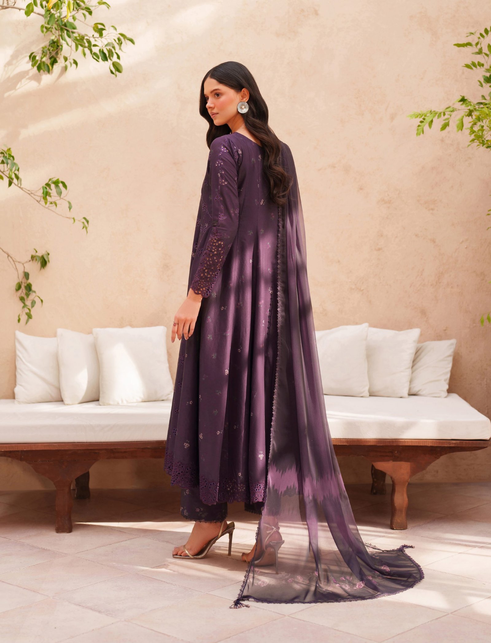 Iznik Luxury Lawn - Dark Purple Embroidered Frock - Image 3
