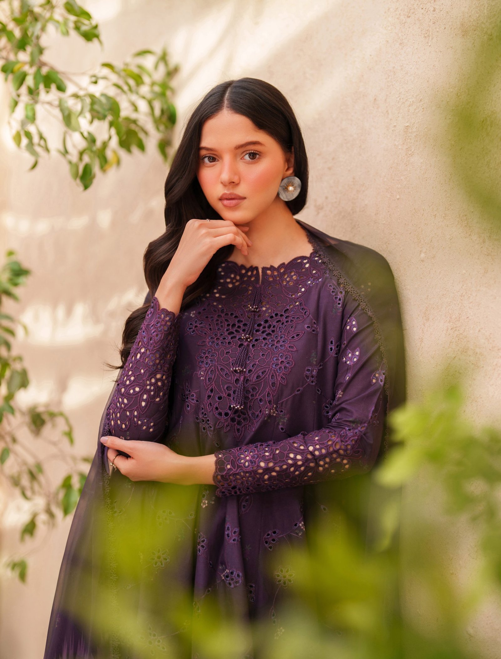 Iznik Luxury Lawn - Dark Purple Embroidered Frock - Image 4