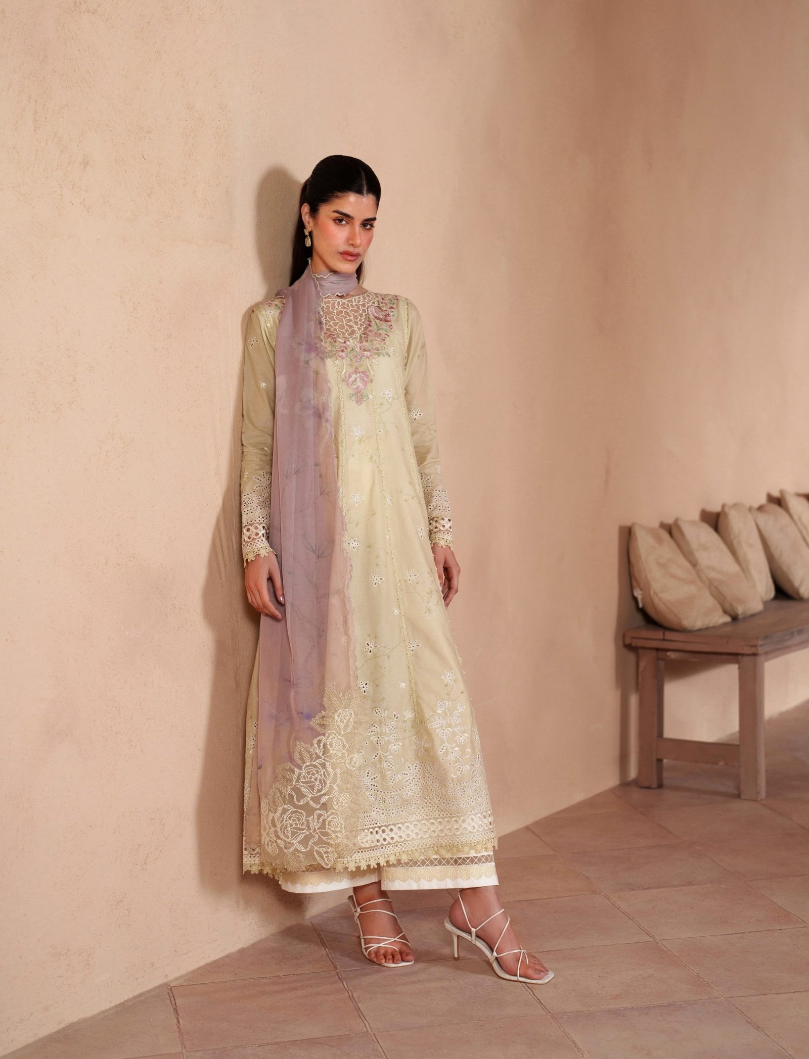 Iznik Luxury Lawn - Butter Yellow Embroidered Suit - Image 2