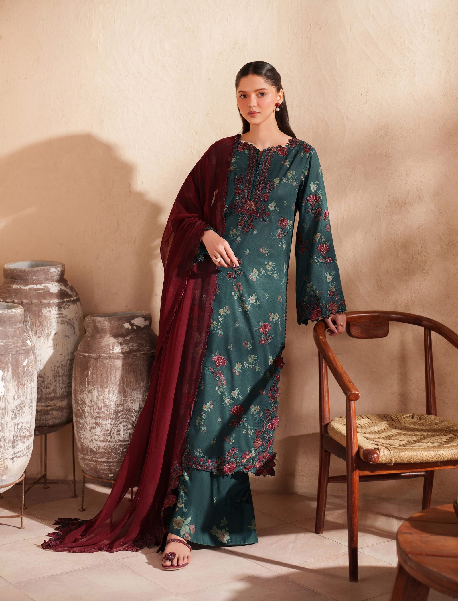 Iznik Luxury Lawn - Teal Green Embroidered Suit