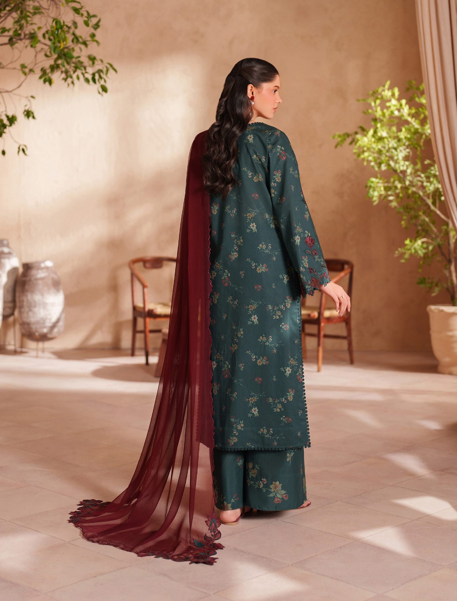 Iznik Luxury Lawn - Teal Green Embroidered Suit - Image 4
