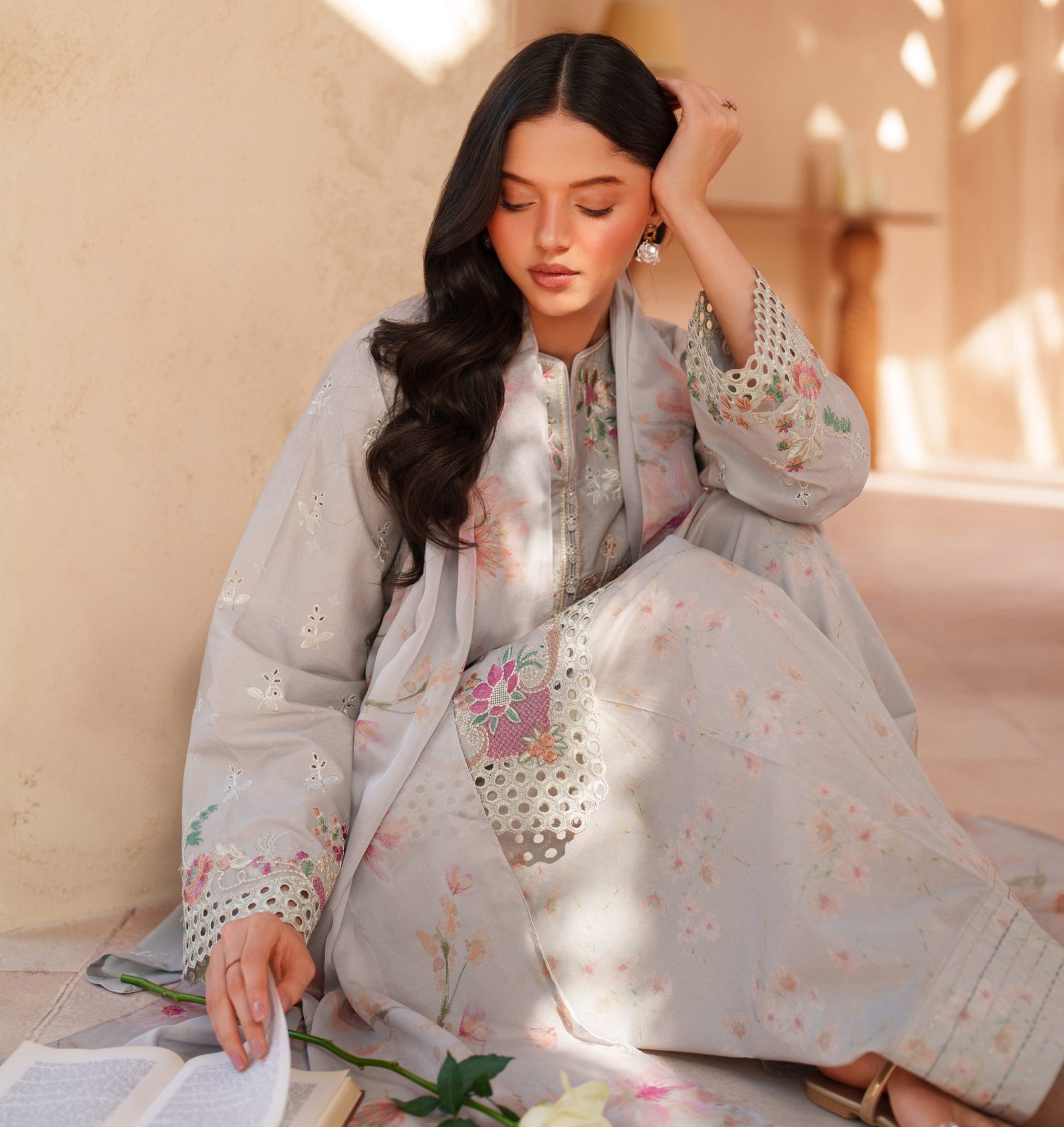Iznik Luxury Lawn - Ice Gray Embroidered Suit - Image 2