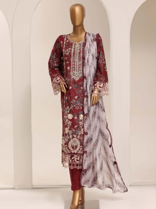 Sadabahar Deep Maroon Embroidered Suit