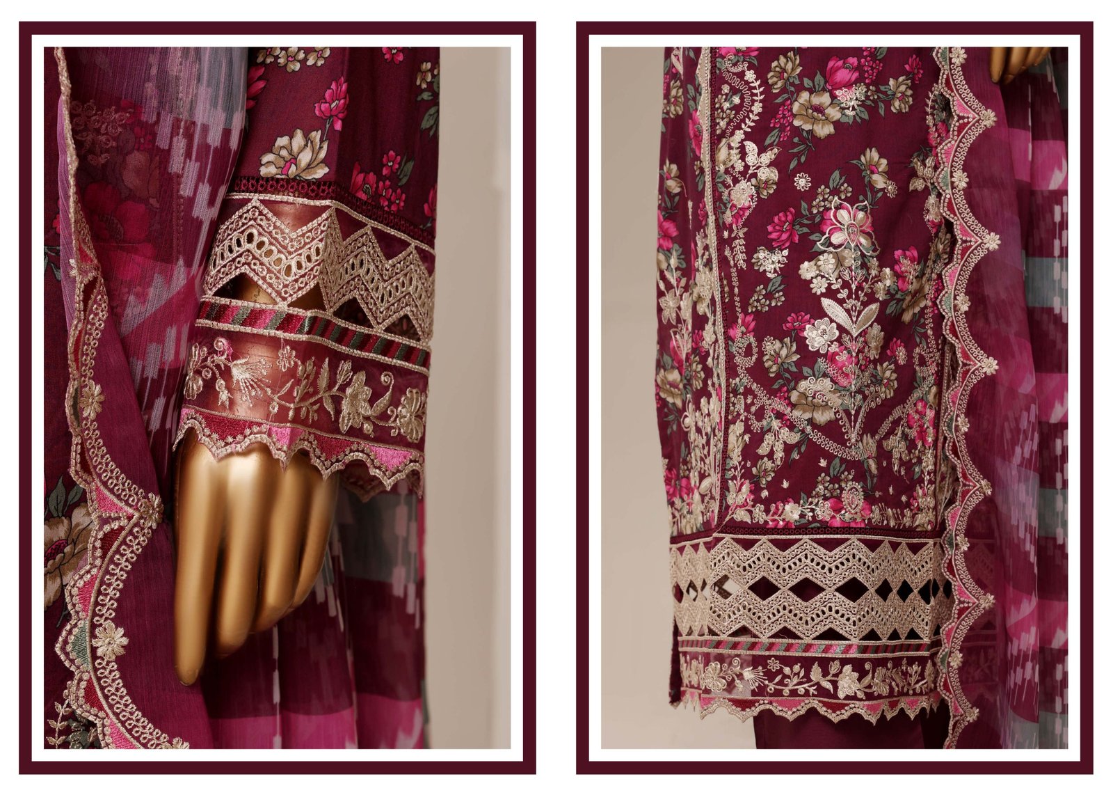 Sadabahar Plum Magenta Cutwork Suit - Image 4
