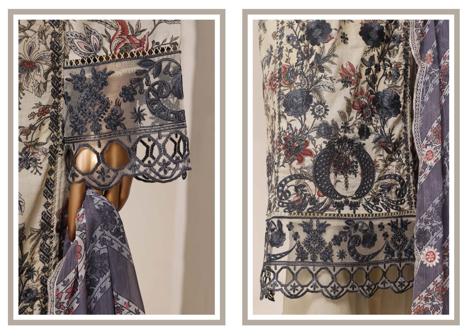 Sadabahar Lilac Silver Suit - Image 4