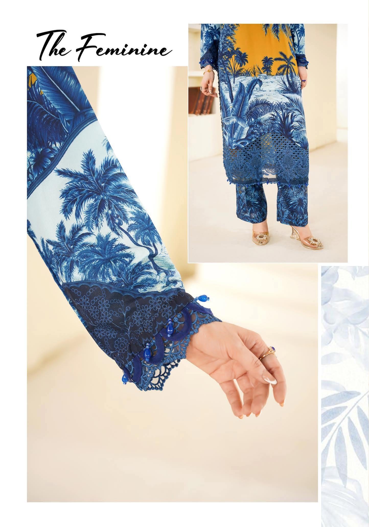 Sajni M.Prints - Mustard Tropical Palm Lawn Suit with Chiffon Dupatta - Image 11