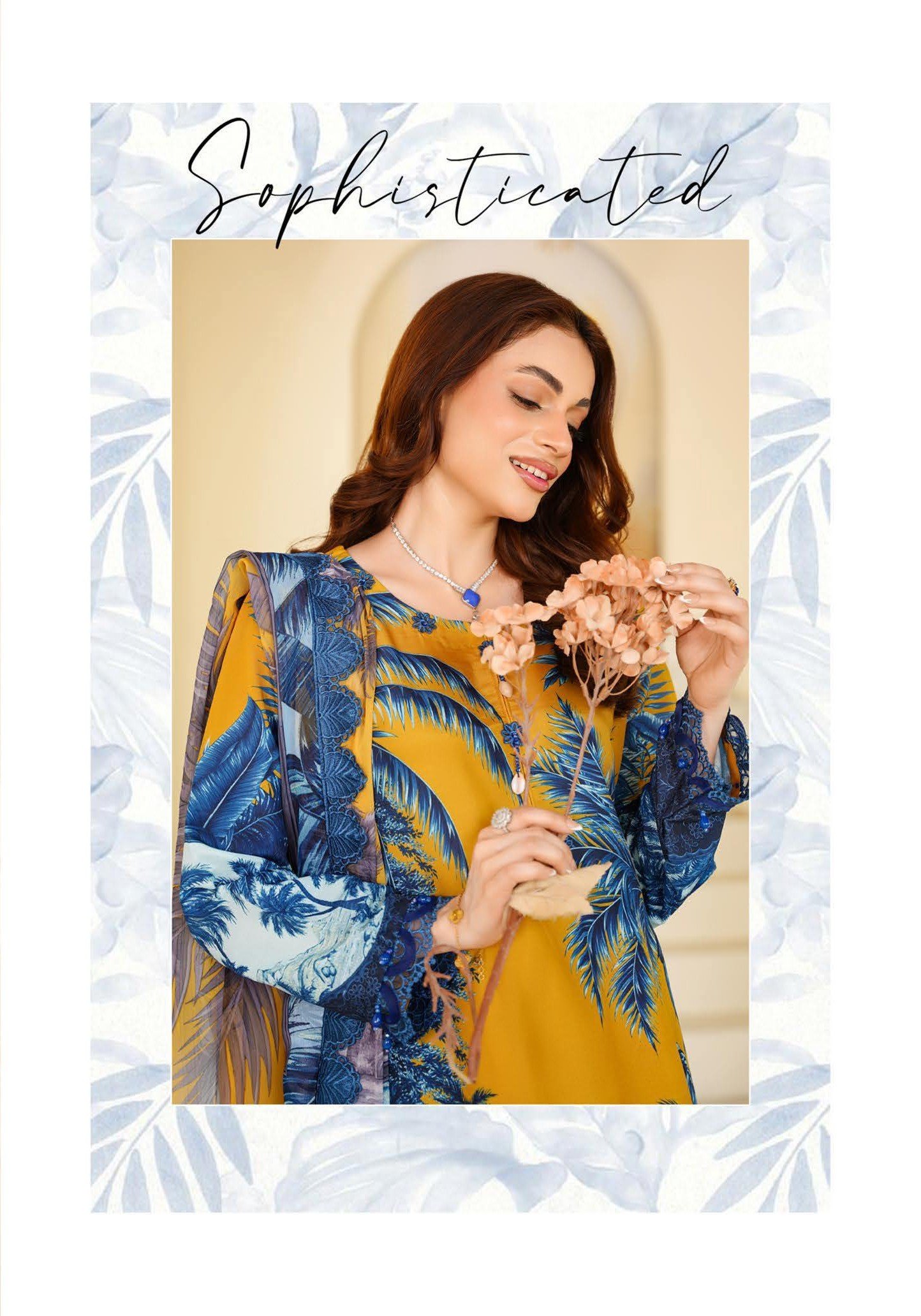 Sajni M.Prints - Mustard Tropical Palm Lawn Suit with Chiffon Dupatta - Image 6