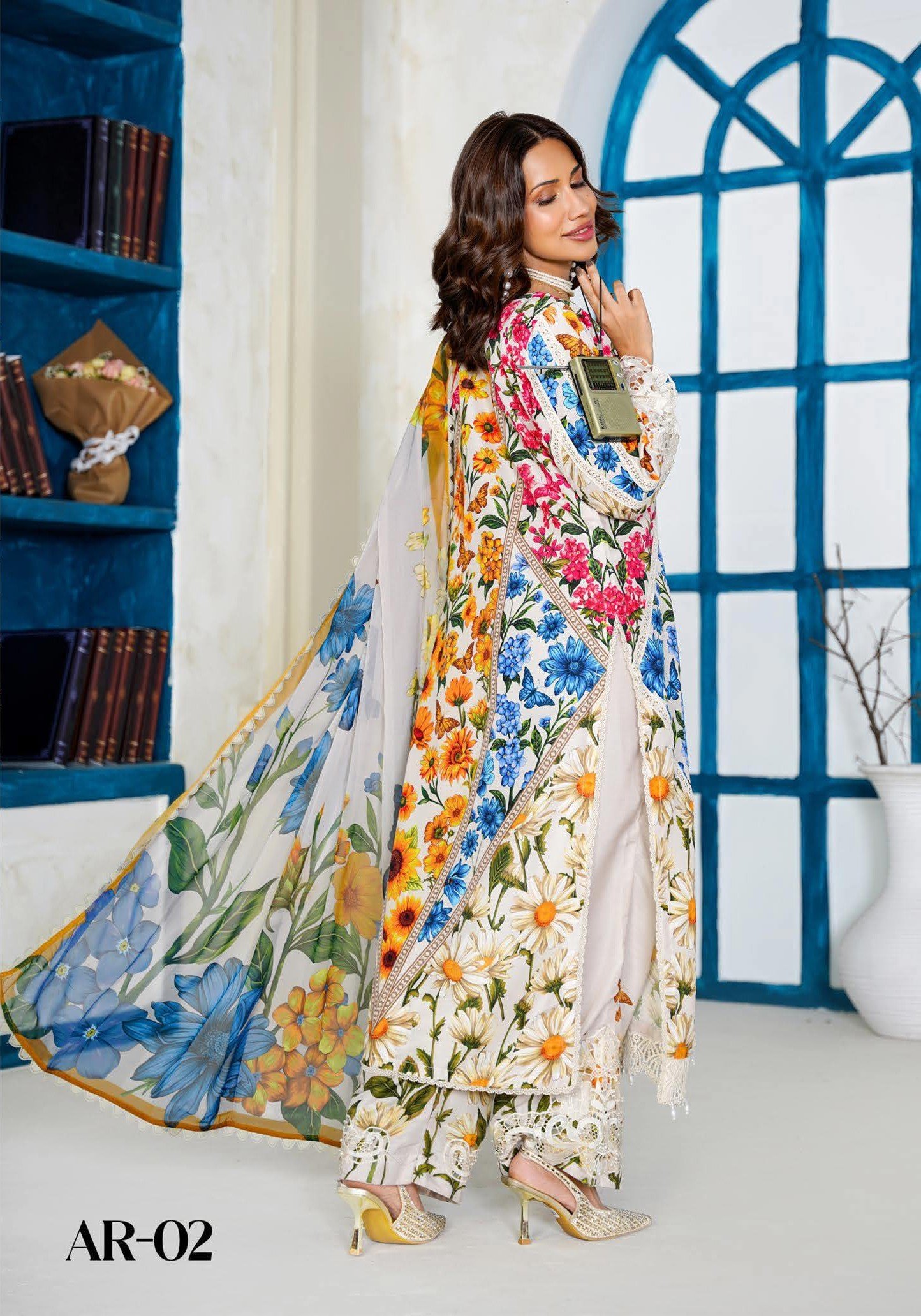 Sajni M.Prints - Crimson Ethnic Lawn Suit with Chiffon Dupatta - Image 2