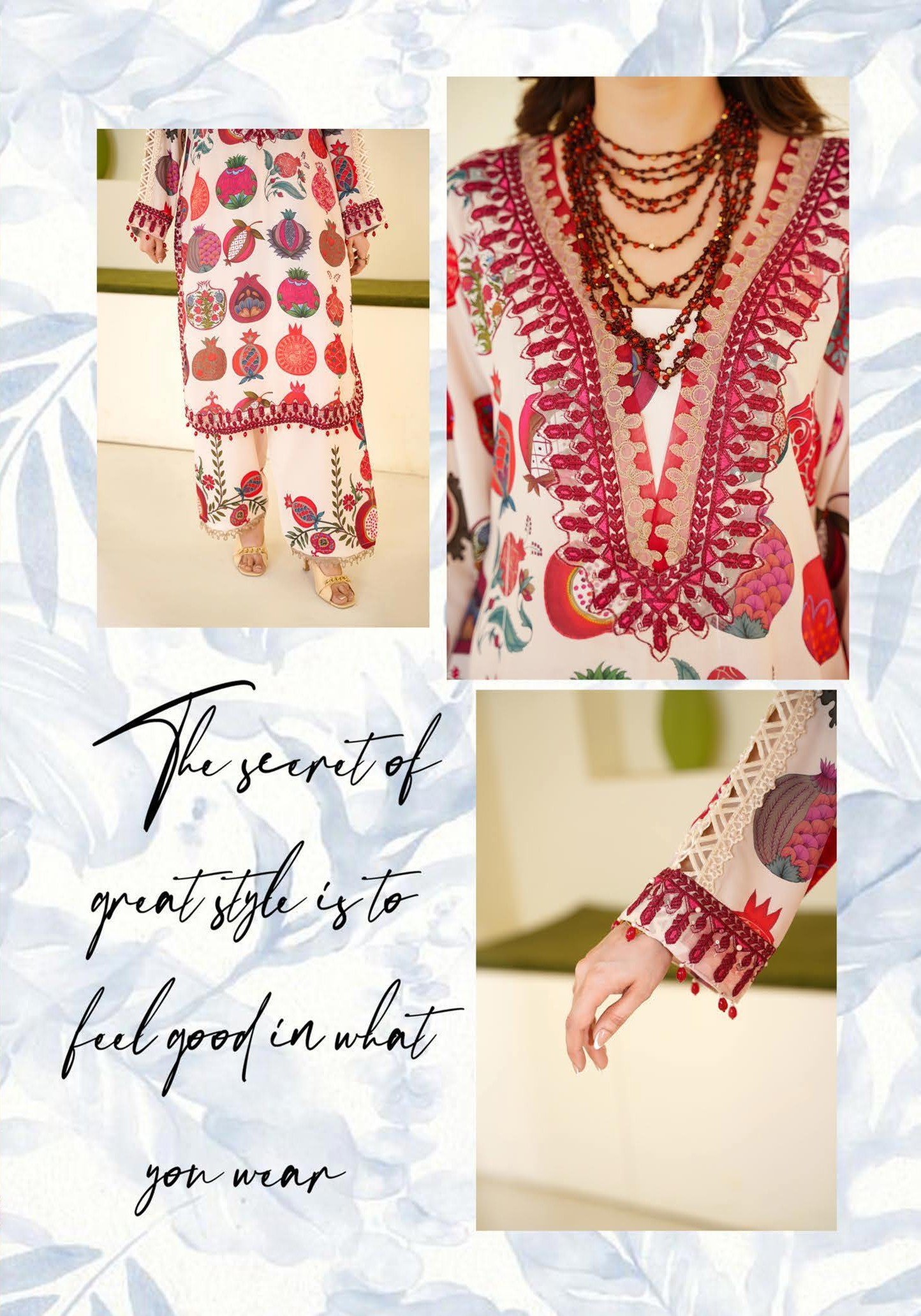 Sajni M.Prints - Cream Pomegranate Lawn Suit with Chiffon Dupatta - Image 10