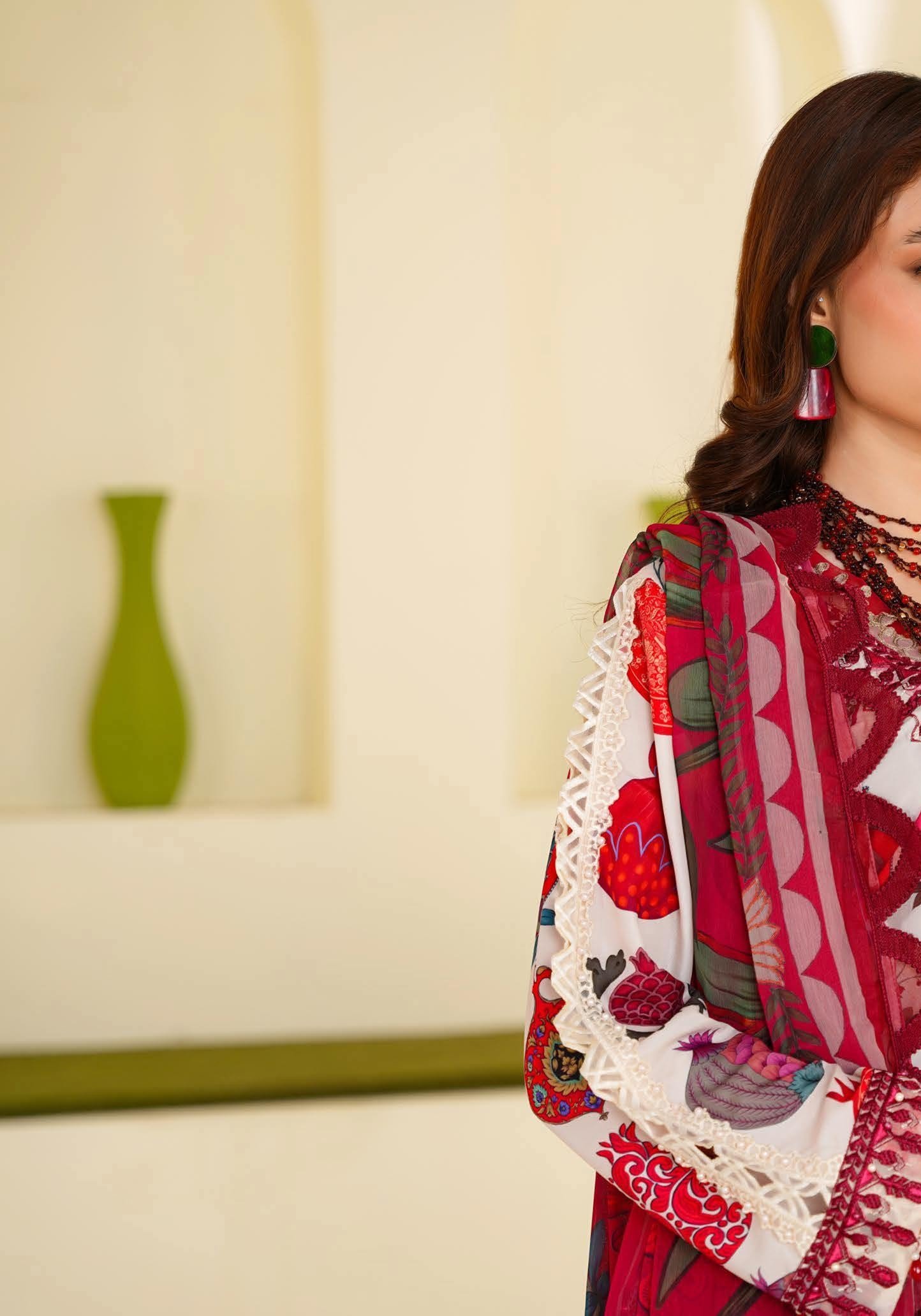 Sajni M.Prints - Cream Pomegranate Lawn Suit with Chiffon Dupatta - Image 3