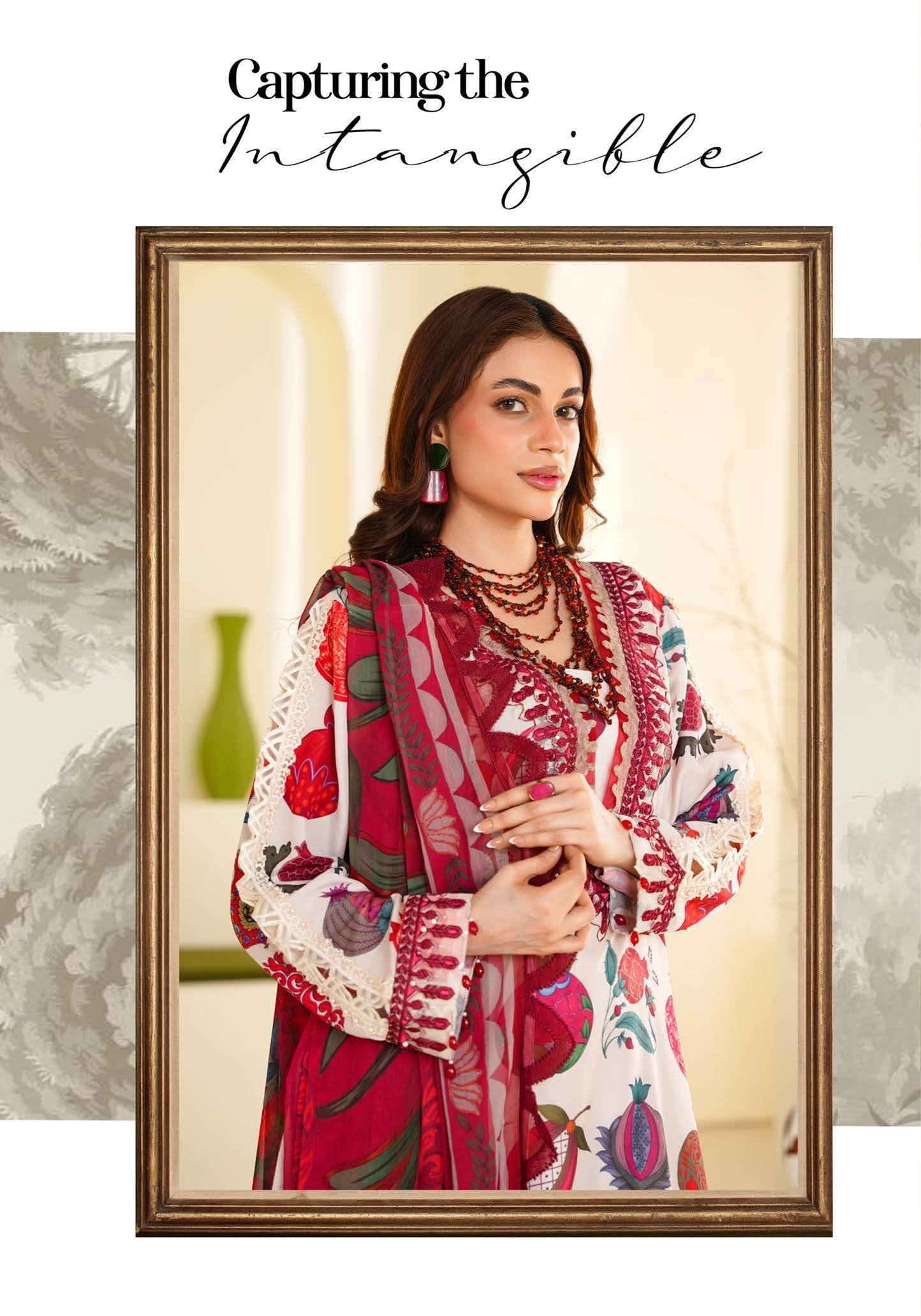 Sajni M.Prints - Cream Pomegranate Lawn Suit with Chiffon Dupatta - Image 5
