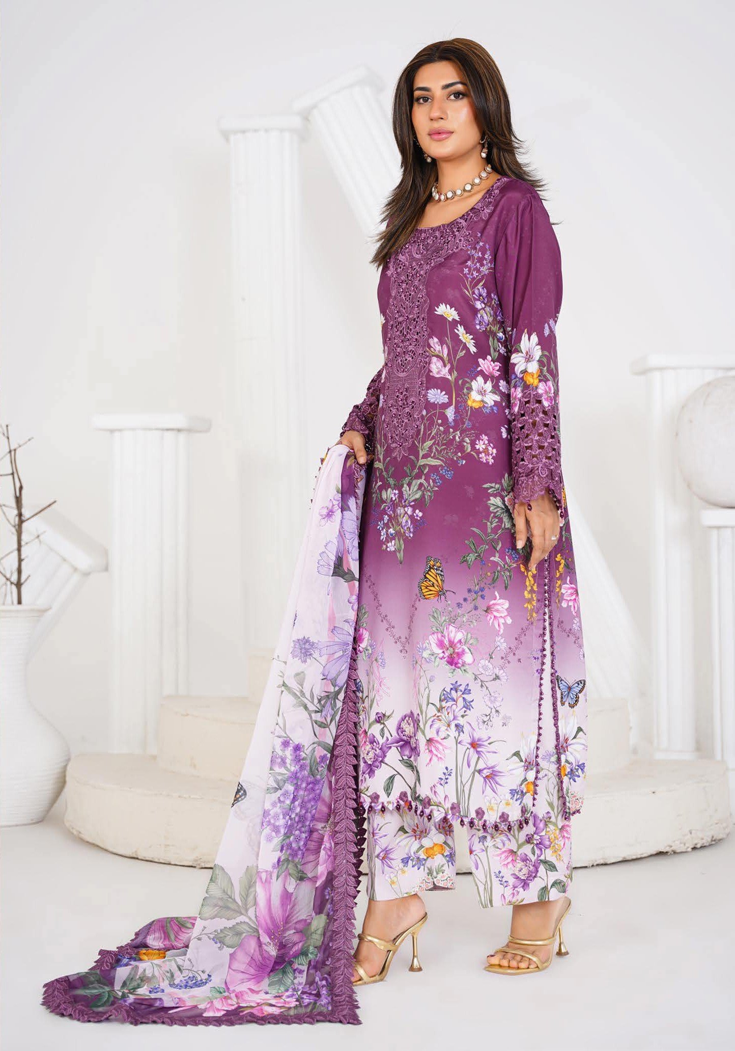 Sajni M.Prints - Emerald Botanical Lawn Suit with Chiffon Dupatta - Image 10