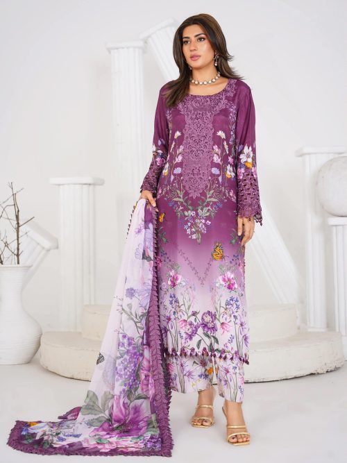 Sajni M.Prints - Emerald Botanical Lawn Suit with Chiffon Dupatta