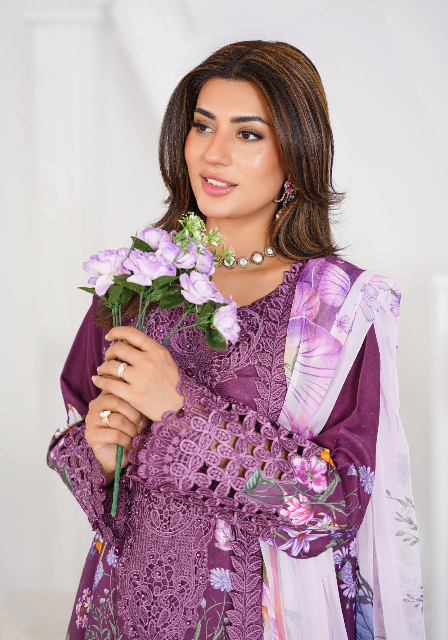 Sajni M.Prints - Emerald Botanical Lawn Suit with Chiffon Dupatta - Image 6